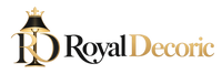Royal Decoric logo featuring a stylized black and gold lamp with a crown on a black background.